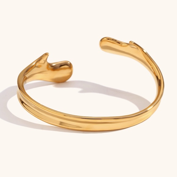 18K Gold Plated Open Bangle Cuff*Abstract Minimalist High Gloss Design*JD - Picture 4 of 9
